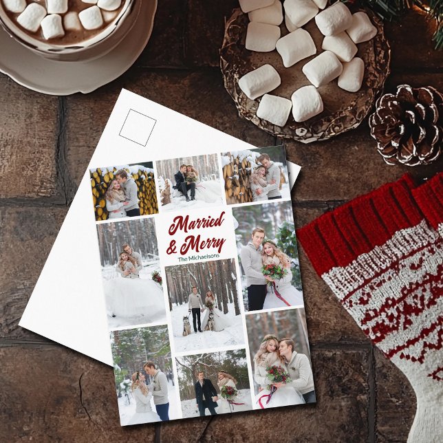 Married & Merry Christmas Couple Photo Collage Holiday Postcard (Creator Uploaded)