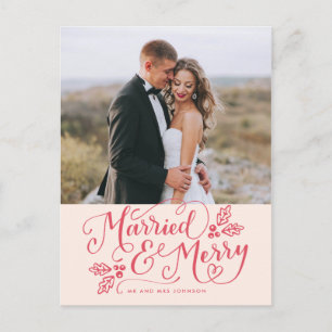 Married & Merry Christmas Handlettered Photo Postcard