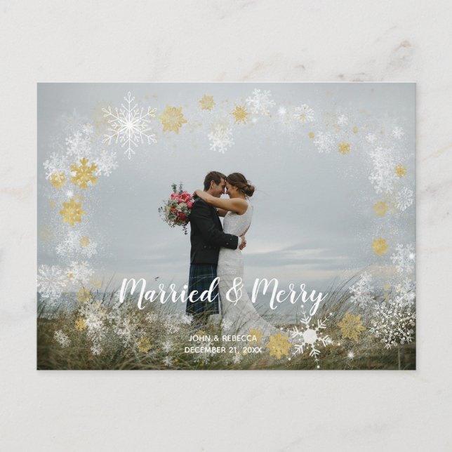 married & merry christmas holiday photo postcard (Front)