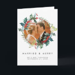 married & merry christmas holly photo card<br><div class="desc">A beautiful winter/Christmas florals married and merry card with space to add your own special photo. Easy to edit the text fields shown on the front and inside with your details and swap out the photo to create a very personal thank you for your guests. Lots of other co-ordinating items...</div>