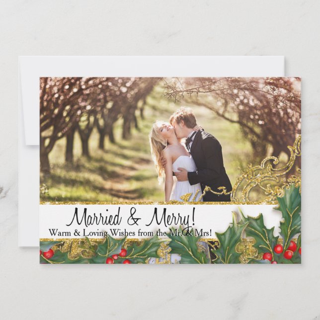 Married Merry Christmas Newlywed Horizontal Photo Holiday Card (Front)