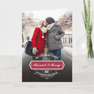 Married & Merry. Custom Photo Christmas Holiday Card