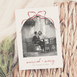 Married & Merry Elegant Bow Arch Photo Holiday Card