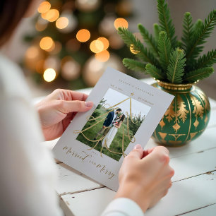Married & Merry Elegant Gold Christmas Tree Photo Holiday Card