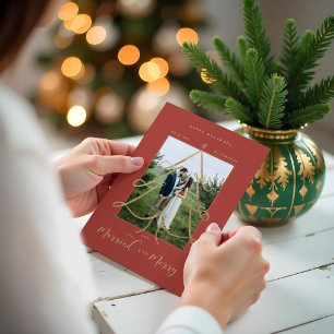 Married & Merry Elegant Gold Christmas Tree Photo Holiday Card