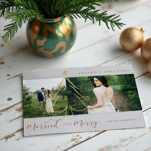 Married & Merry Elegant Gold Holiday Tree 2 Photo Card