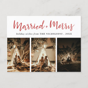 Married & Merry Elegant Red Mutli Photo Holiday Postcard
