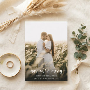 Married & Merry Elegant Script Christmas Card