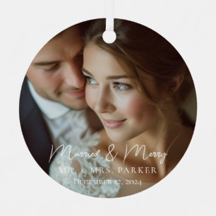 Married & Merry! Elegant, Simpel, Photo Metal Tree Decoration