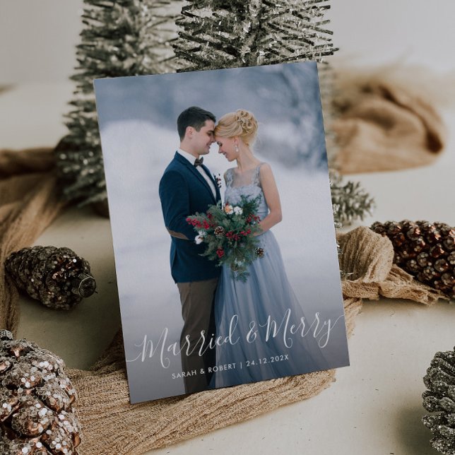 MARRIED & MERRY | elegant wedding announcement Postcard (Creator Uploaded)