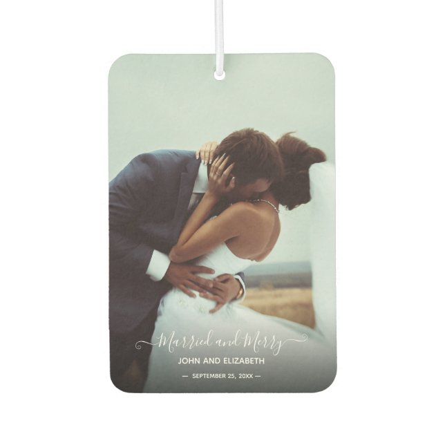 Married Merry First Christmas Newlywed Photo Car Air Freshener (Front)