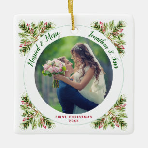 Married & Merry   First Christmas Photo Ceramic Ornament
