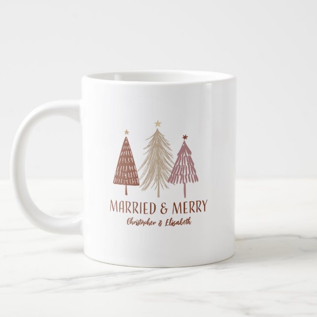 Married Merry First Christmas Trees Holiday Mr Mrs Large Coffee Mug (Left)
