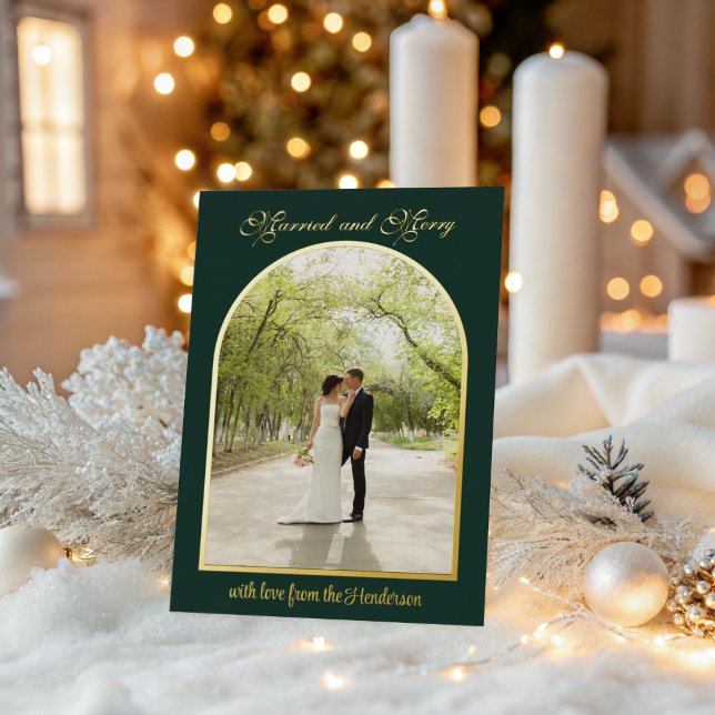 Married & Merry Gold Arch Christmas Holiday Photo (Creator Uploaded)