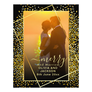 Married & Merry Gold Glitter Trim Christmas Glass Photo Print