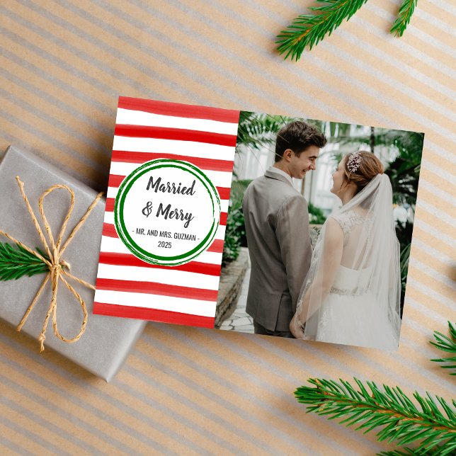 Married & Merry Happy Holidays Christmas Photo Holiday Card (Creator Uploaded)