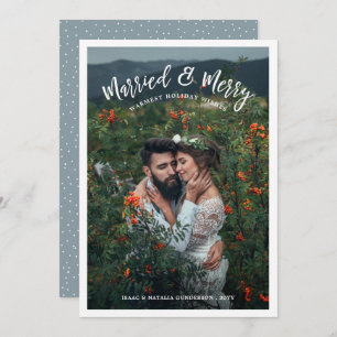 Married & Merry Modern Chistmas Photo White Holiday Card