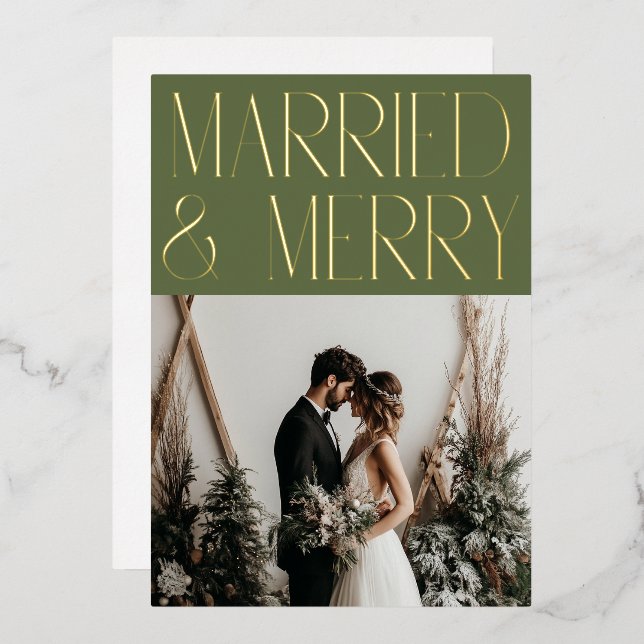 Married Merry Modern Holiday Wedding Announcement (Front/Back)