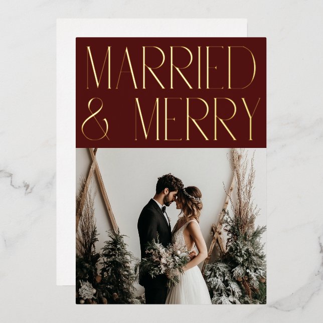 Married Merry Modern Holiday Wedding Announcement (Front/Back)