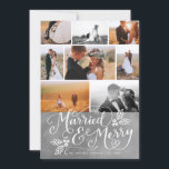 Married & Merry Multi-Photo Christmas Collage chal Holiday Card<br><div class="desc">Celebrate your first christmas married with this stylish holiday card featuring original hand-lettering that says "Married and Merry" accented with hand-drawn holly berries. An 8-photo collage showcases and highlights your favorite photos; perfect for the newly married couple to use as a wedding announcement or thank you card around the holidays....</div>