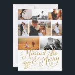 Married & Merry Multi-Photo Christmas Collage Holiday Card<br><div class="desc">Celebrate your first christmas married with this stylish holiday card featuring original hand-lettering that says "Married and Merry" accented with hand-drawn holly berries. An 8-photo collage showcases and highlights your favourite photos; perfect for the newly married couple to use as a wedding announcement or thank you card around the holidays....</div>
