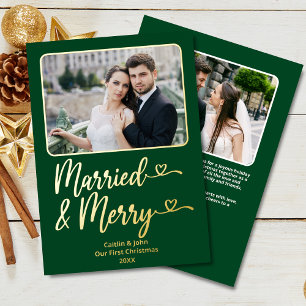 Married Merry Newlywed 1st Christmas Photo Green