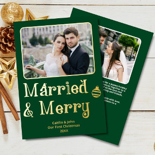 Married Merry Newlywed 1st Christmas Photo Green
