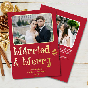 Married Merry Newlywed 1st Christmas Red Photo