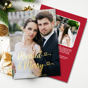 Married Merry Newlywed 1st Xmas Red Hearts Photo