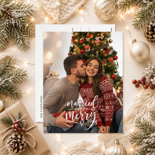 Married & Merry Newlywed First Christmas  Holiday Postcard
