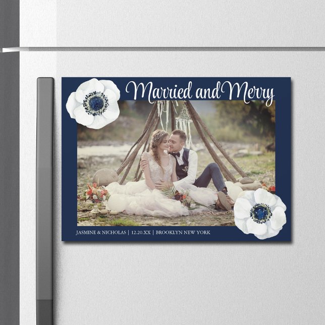 Married & Merry Newlywed Photo Chic Magnet Card (Creator Uploaded)