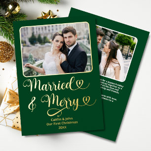 Married Merry Newlyweds 1st Christmas Green Hearts