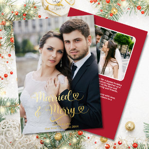 Married Merry Newlyweds 1st Christmas Photo Hearts