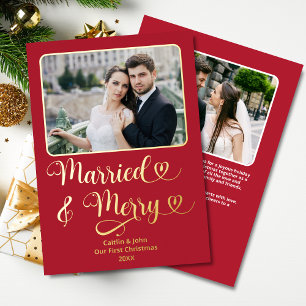 Married Merry Newlyweds 1st Christmas Red Hearts