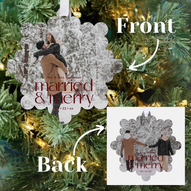 Married & Merry Newlyweds Photo Tree Decoration Card (Creator Uploaded)