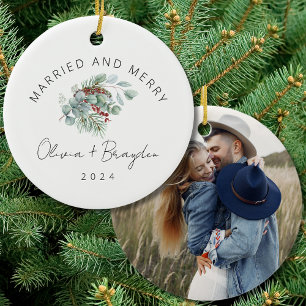 Married & Merry Our First Christmas Photo Ceramic Tree Decoration