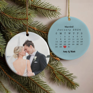 Married & Merry Photo, Names & Date Christmas Ornament