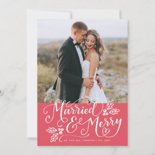 Married & Merry Photo Thank You Red Holiday Card