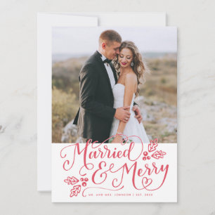 Married & Merry Photo Thank You Red Holiday Card