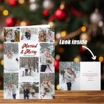 Married & Merry Photo Wedding Announcement Card<br><div class="desc">Romantic newlywed Christmas card with 9 photos from your holiday wedding. Married & Merry in deep red above your names. Add your favorite nine couple photographs to this collage picture grid for a great marriage announcement card. Add your own letter inside with a full picture on the left.</div>
