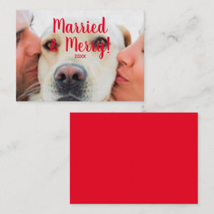 Married & Merry red custom photo date Christmas Card