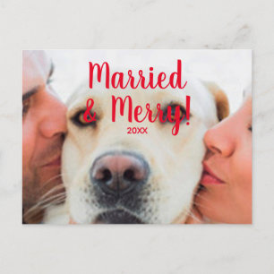 Married & Merry red custom photo date Christmas Postcard