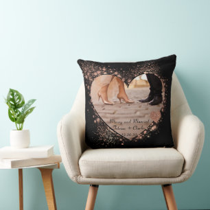 Married & Merry Rose Gold Twinkling Lights Photo  Cushion