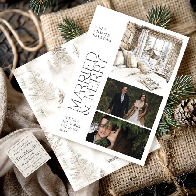 Married & Merry Rustic Cabin Photo Collage Holiday (Creator Uploaded)