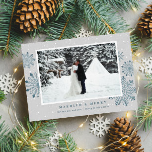 Married & Merry Snow Christmas Holiday Photo