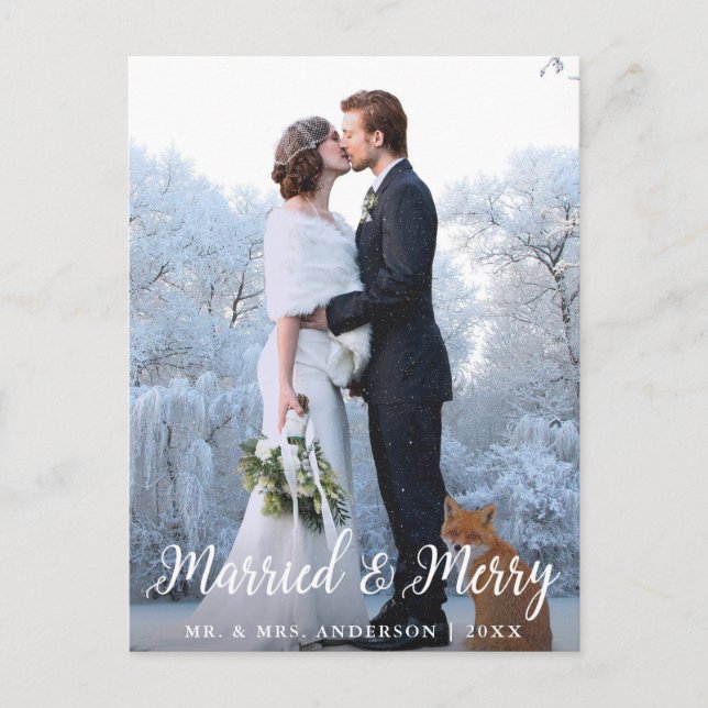 Married & Merry Wedding Christmas Photo L Postcard (Front)