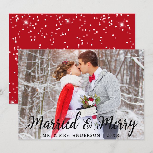 Married & Merry Wedding Photo Christmas Card S (Front/Back)