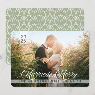 Married & Merry Wedding Script Holiday Photo Card
