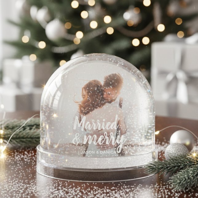 Married & Merry Wedding Thank you Christmas Photo Snowglobe (Creator Uploaded)