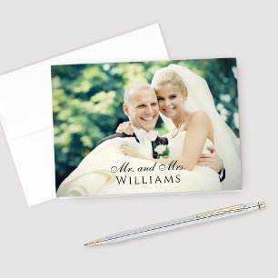 Married Monogram Overlay Wedding Photo Thank You Card